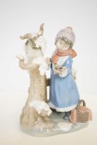 Lladro 5287 group girl & bird in winter setting