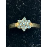 9ct Gold ring set with green stones Size O