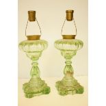 Pair of Art Nouveau glass oil lamps