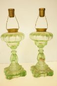 Pair of Art Nouveau glass oil lamps