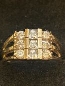9ct gold Rolex style ring set with 6 white stones