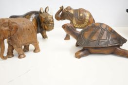 4x African carved animals Tallest 20 cm