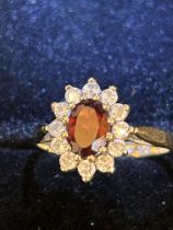 9ct Gold ring set with garnet & cz stones Size M 2