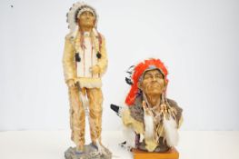 2x Carved native indian figures Tallest 53 cm