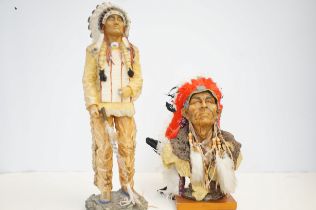 2x Carved native indian figures Tallest 53 cm