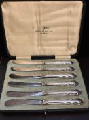 Cased set of Walker & Hall butter knives