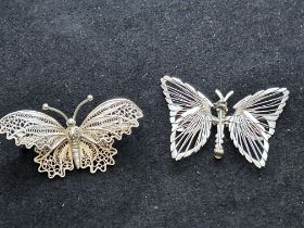 2 Silver butterfly brooches