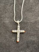 Ornate silver cross & chain