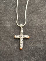 Ornate silver cross & chain