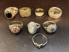 Collection of silver & white metal rings