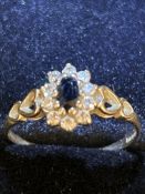 9ct Gold ring set with sapphire & cz stones Size Q