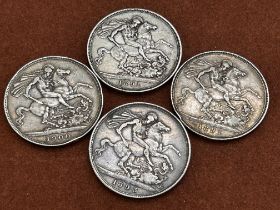 4x Victorian silver crowns - 2x 1891, 1893 & 1900