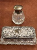 Silver topped trinket box & silver topped scent bo