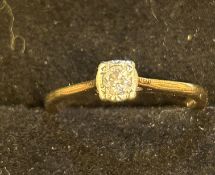 9ct Gold ring set with solitaire diamond Size I