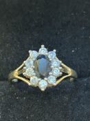 9ct Gold ring set with sapphire & cz stones Size L