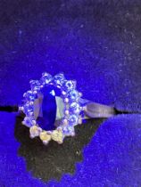 9ct Gold sapphire & cz stones Size O 3g