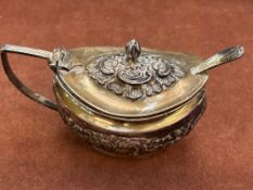 Gilt silver salt with blue liner & spoon Total wei