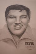 An original pencil drawing of Elvis Presley signed