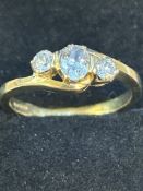 9ct Gold dress ring set with 3 white stones Size Q