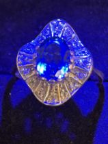 9ct Gold ring set with blue topaz & diamonds Size