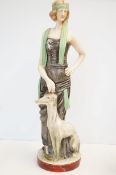 Large art deco figure of a lady & dog possibly cha