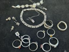 Collection of silver jewellery to include 10 rings