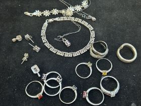 Collection of silver jewellery to include 10 rings