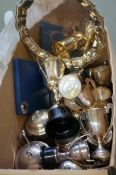 Large box of silver plated ware