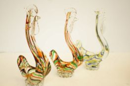 3x Art glass cockerels