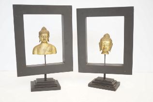 2x Bronze buddha's in wooden frames