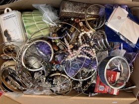 Large unsorted box of costume jewellery