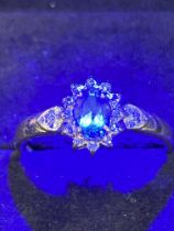 9ct Gold ring set with aquamarine & diamonds Size