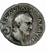 Roman silver coin Dupondius head of Vespasian & Se