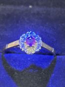 9ct Gold ring set with ruby & diamonds Size S 1.9g
