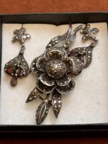 Silver marcasite earrings & brooch