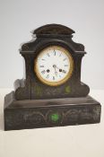 Early Belgium slate mantle clock with key