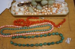 Collection of beads to include natural jade, coral