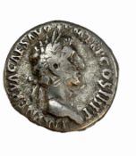 Ancient roman silver coin denarius of Emperor Nerv