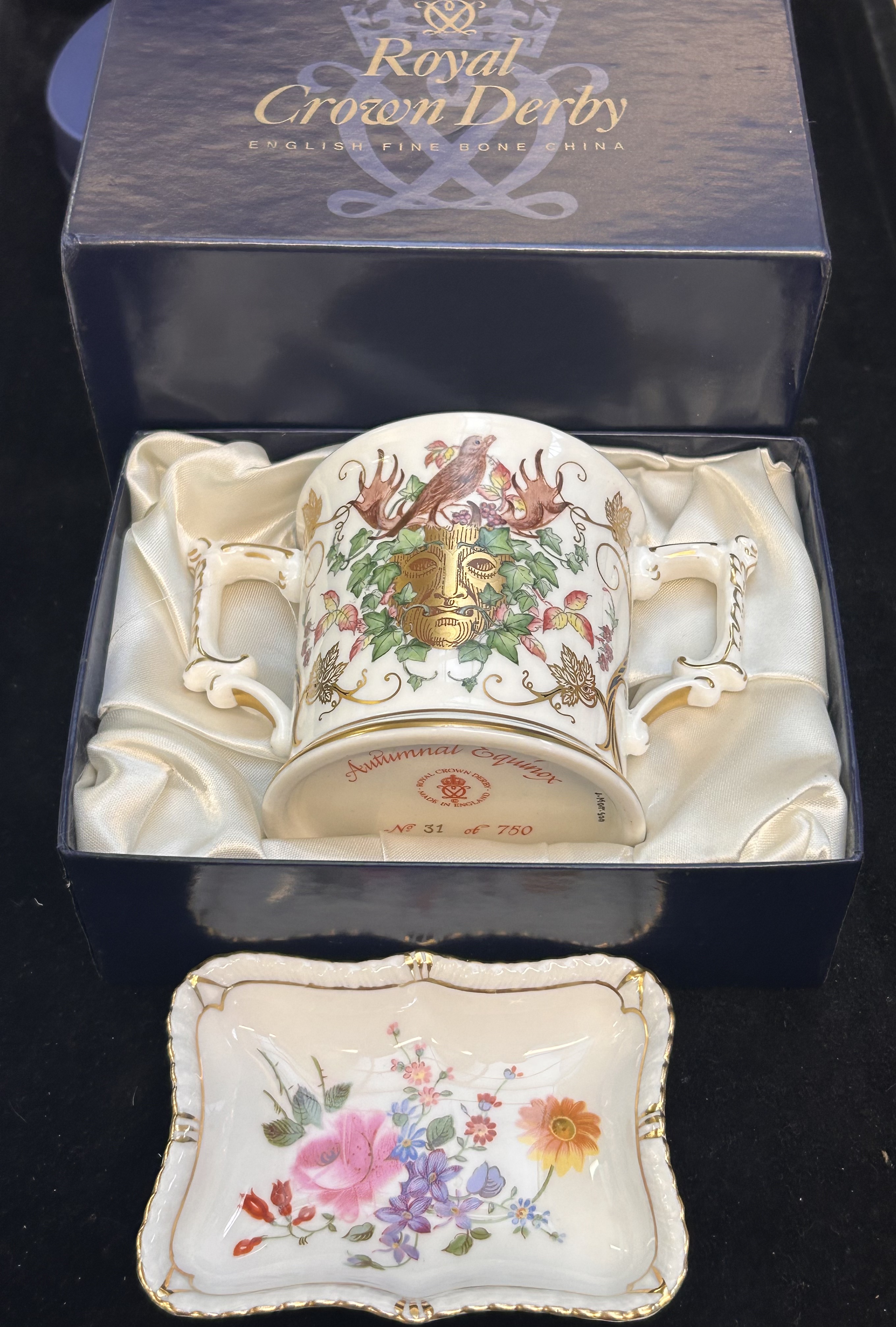 Royal crown derby pin tray & royal crown derby lov