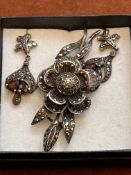 Silver marcasite earrings & brooch