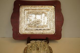 Silver serving tray (925) with Hebrew writings. To