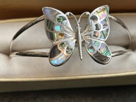 Silver boxed butterfly bangle