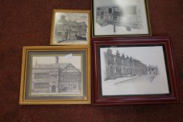 Collection of 4 original framed drawings Hall i th