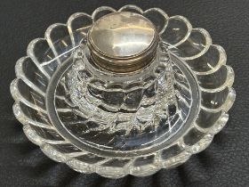 Silver topped baccarat inkwell