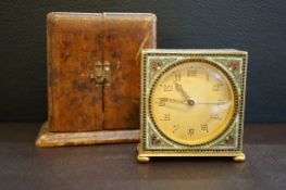 1920's enamel & brass travel clock with original f