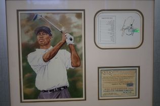 Tiger Wood montage with signed augusta gold club c