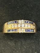 9ct Gold ring set with sapphires & cz Size M.5 Wei