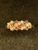 9ct Gold ring set with rubies & diamonds Size N We