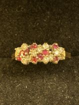 9ct Gold ring set with rubies & diamonds Size N We