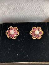 9ct Gold opal & rubies earrings